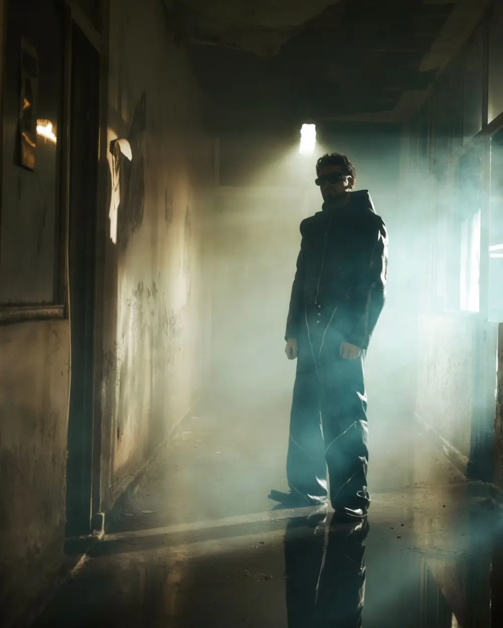 Still from The Long Take: a figure in a smoke-filled corridor