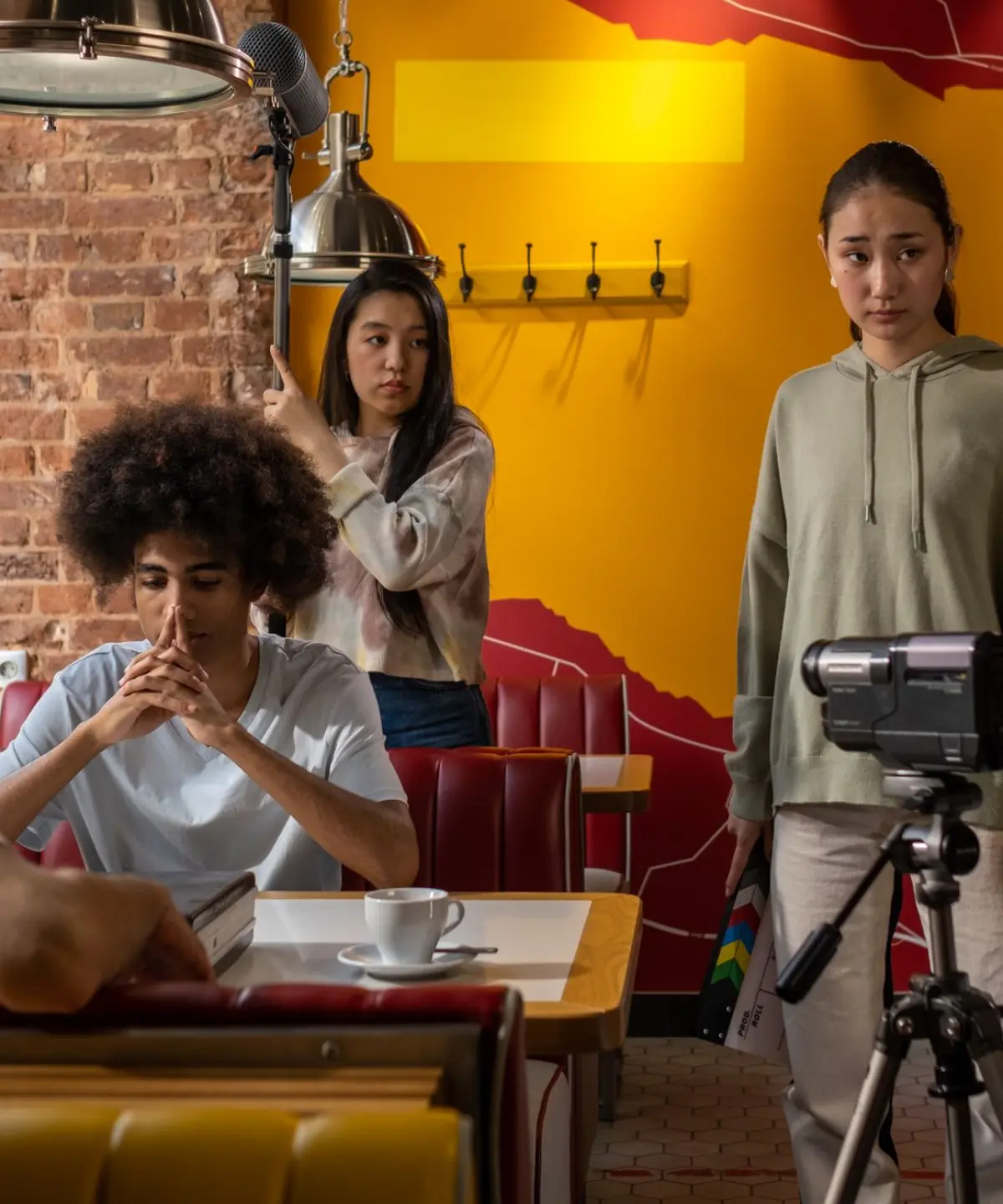 Halide crew filming a scene inside a bar location