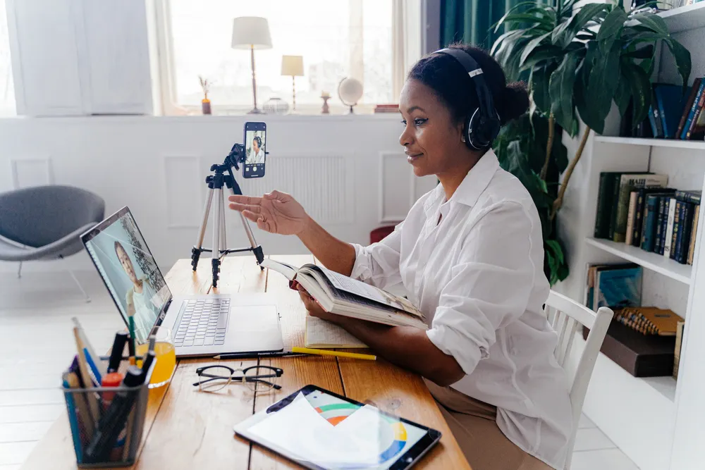 Student joining a live class from a home desk