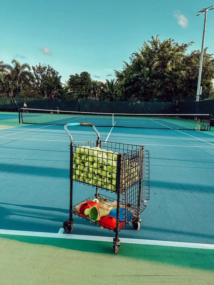 Ball cart standing ready on an outdoor court