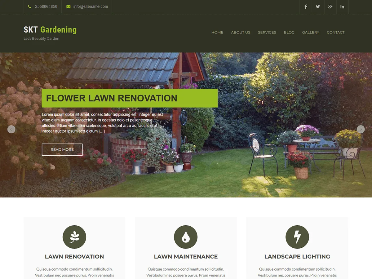 SKT Gardening Lite – WordPress theme for plant nursery
